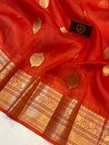 Orange Banarasi Handloom Kora Silk Saree - Aura Benaras