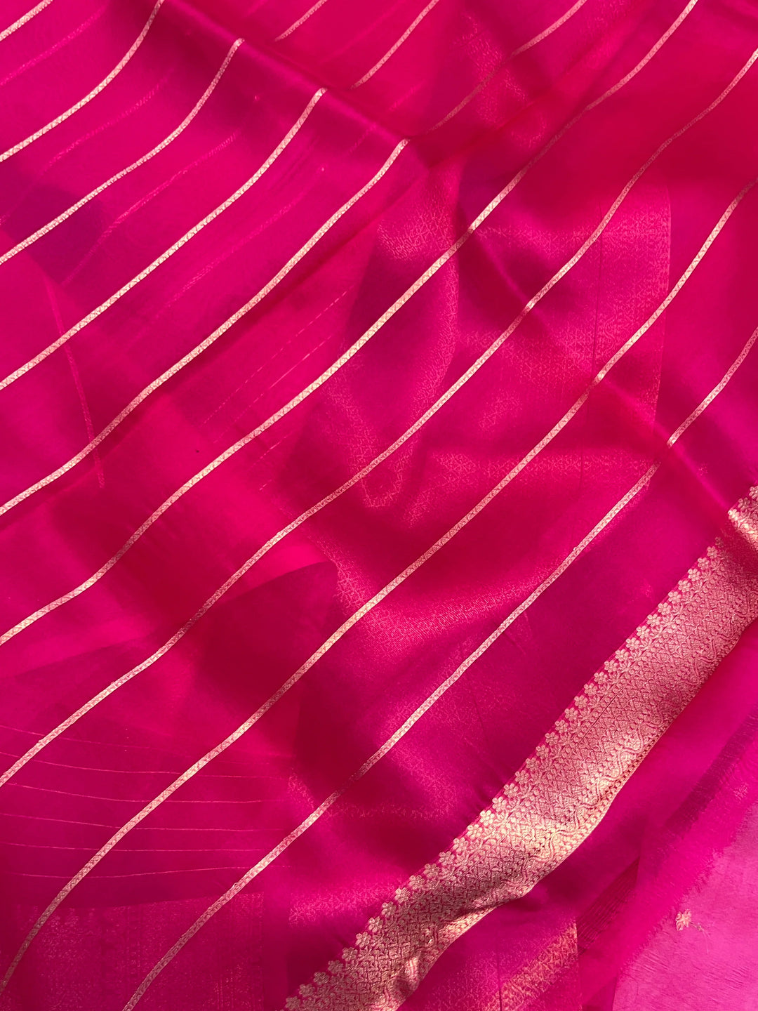 Rani Pink Pure Kora Silk Banarasi Saree with Kadhwa Butis 