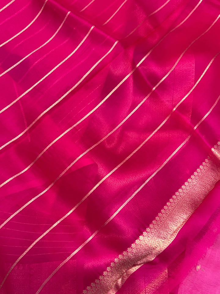 Rani Pink Pure Kora Silk Banarasi Saree with Kadhwa Butis 