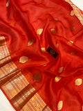 Orange Banarasi Handloom Kora Silk Saree - Aura Benaras