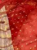 Orange Banarasi Handloom Kora Silk Saree - Aura Benaras