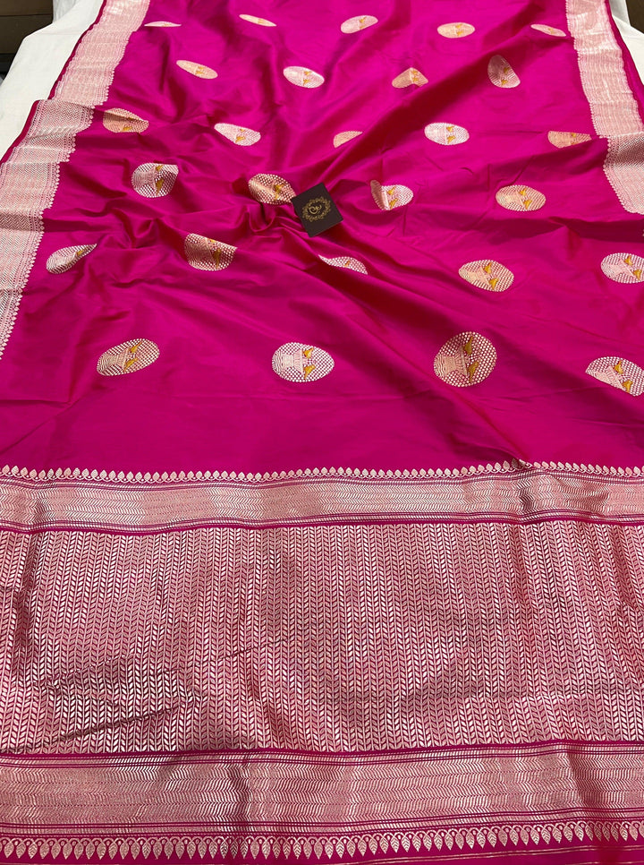 Rani Pink Banarasi Handloom Katan Silk Saree - Aura Benaras