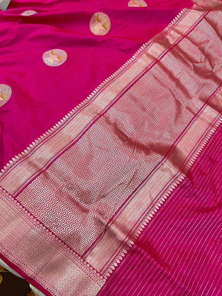 Rani Pink Banarasi Handloom Katan Silk Saree - Aura Benaras
