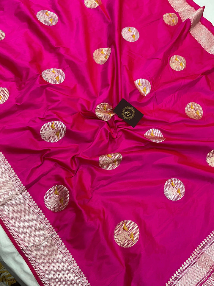 Rani Pink Banarasi Handloom Katan Silk Saree - Aura Benaras
