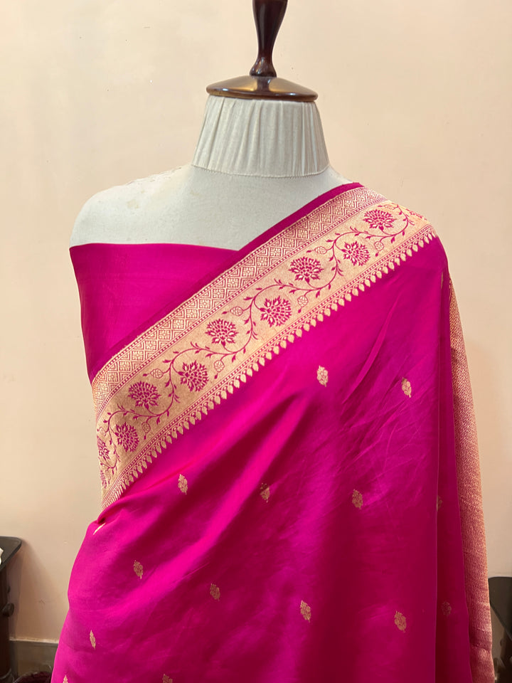 Rani Pink Pure Banarasi Handloom Silk Saree