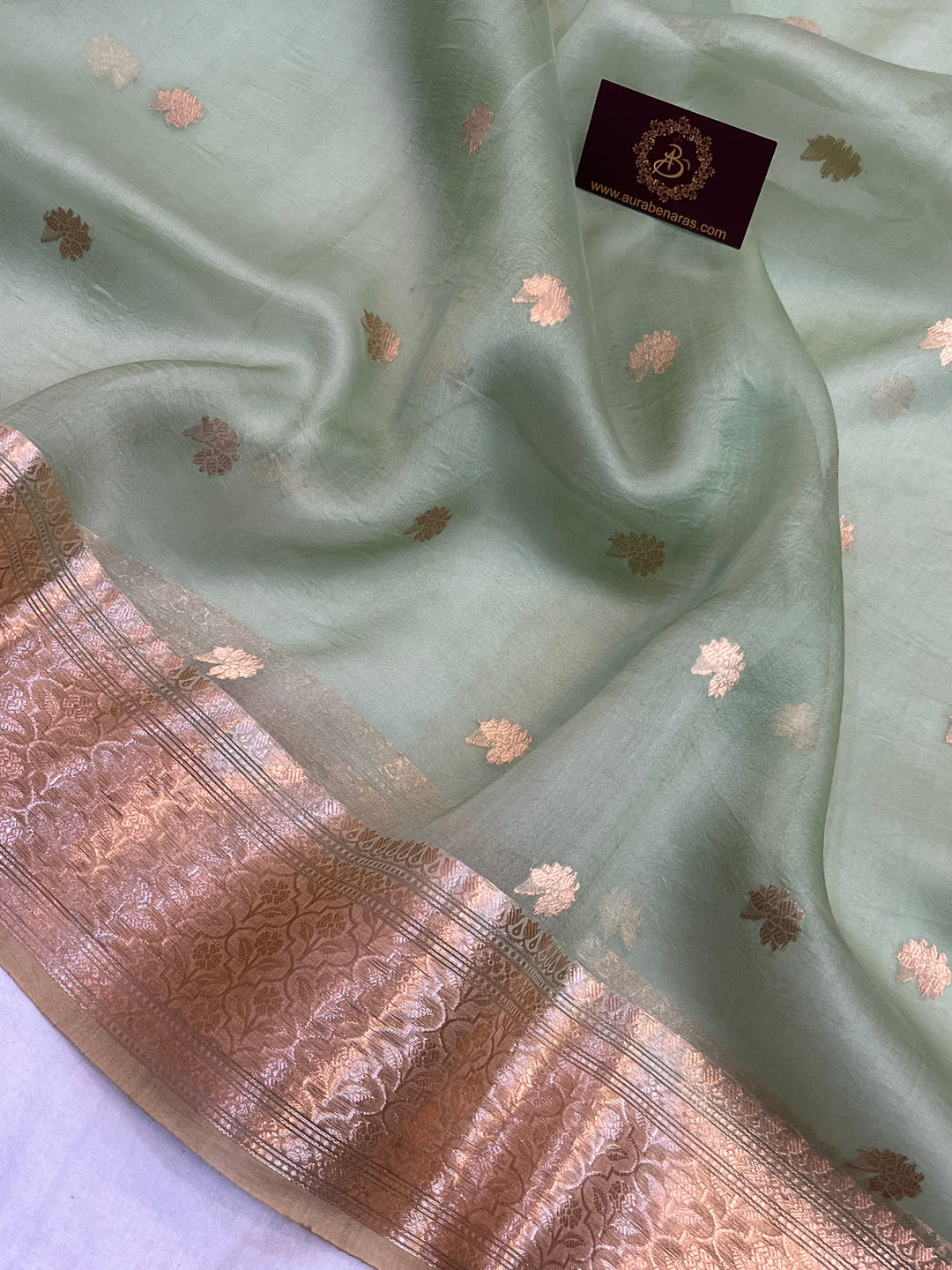 Mint Green Banarasi Handloom Kora Silk Saree