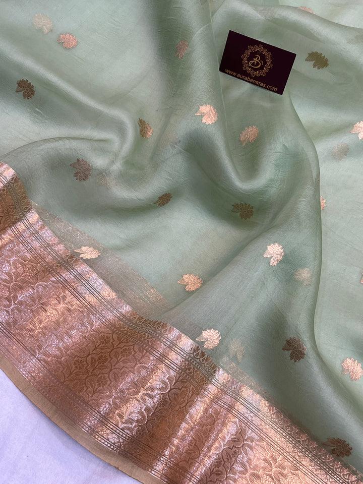 Mint Green Banarasi Handloom Kora Silk Saree