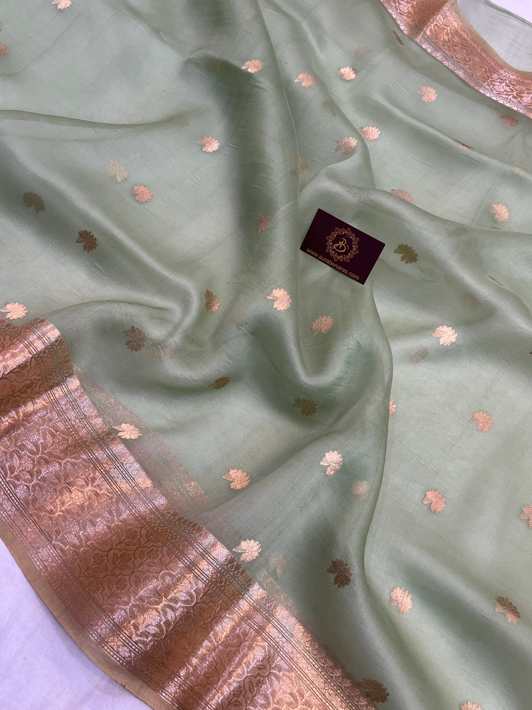 Mint Green Banarasi Handloom Kora Silk Saree