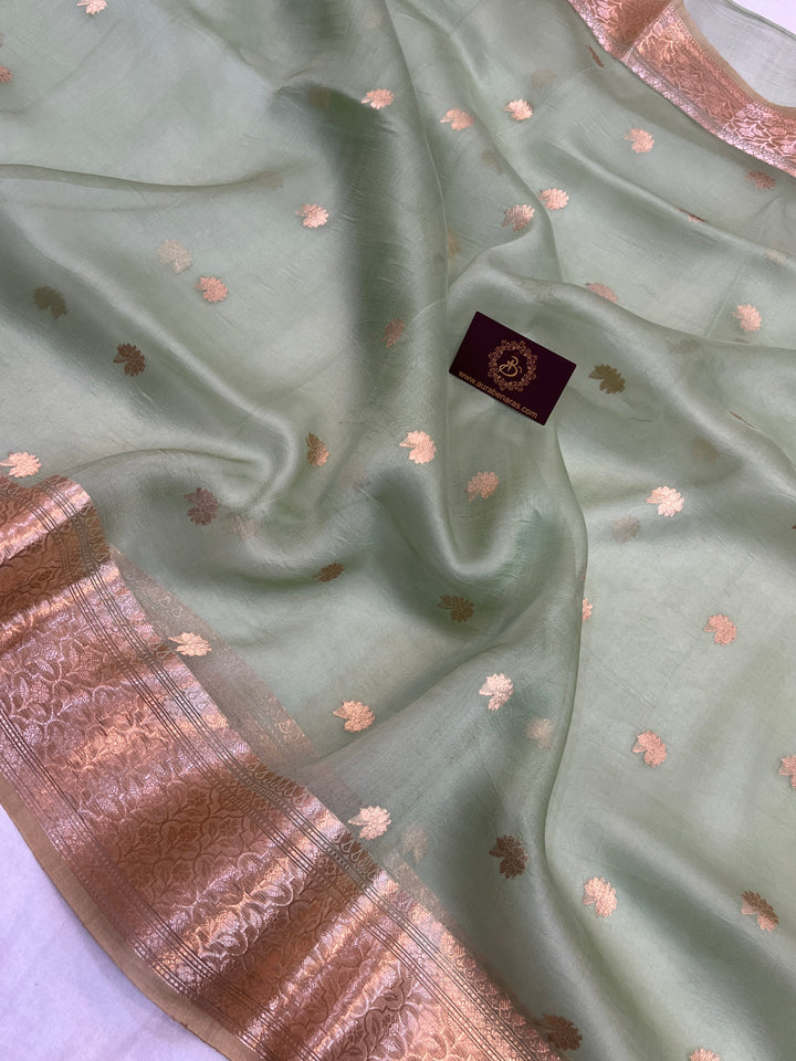 Mint Green Banarasi Handloom Kora Silk Saree