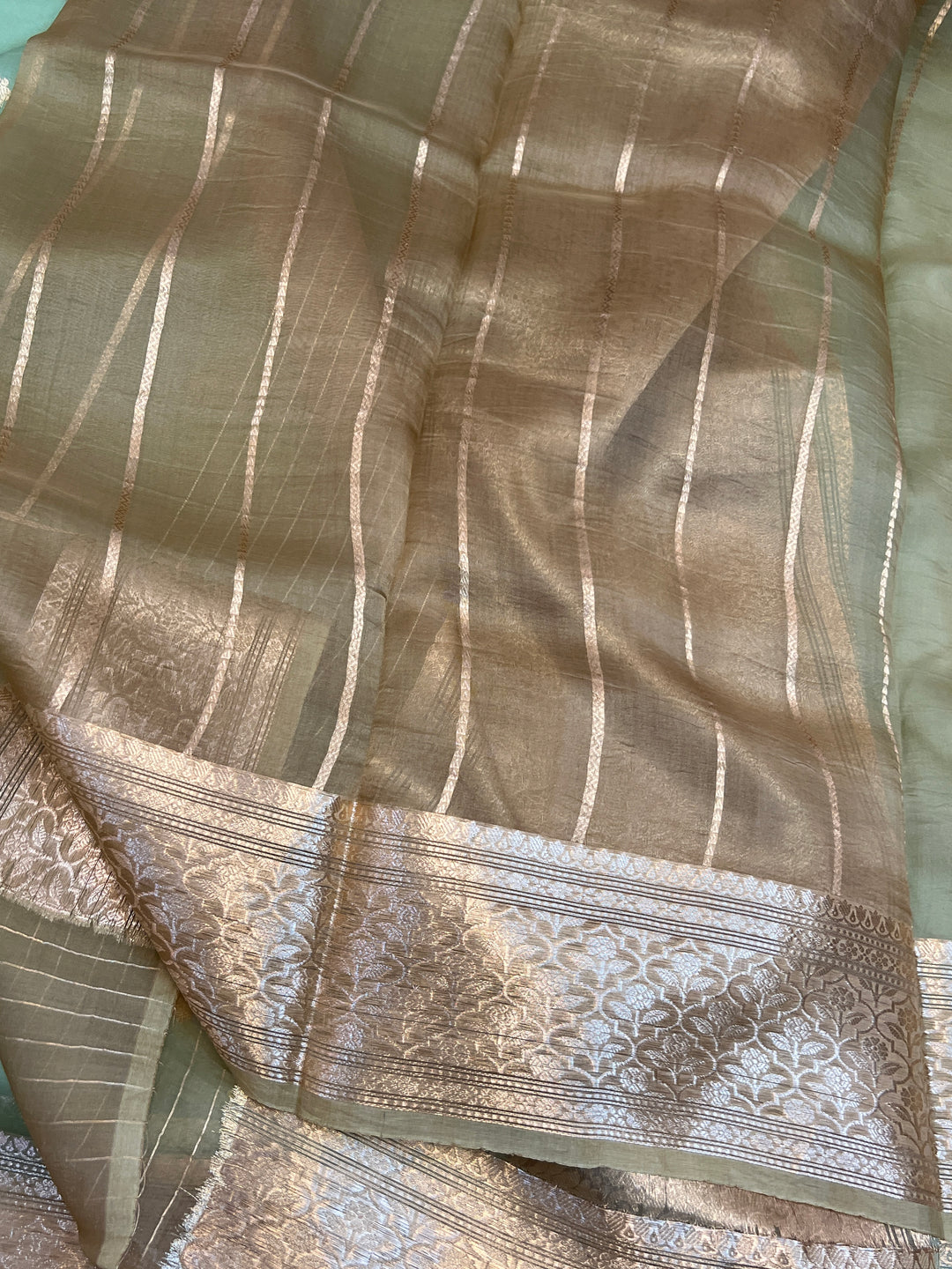 Mint Green Banarasi Handloom Kora Silk Saree