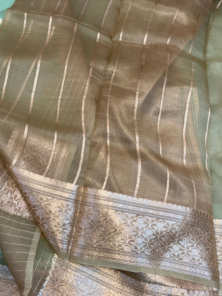 Mint Green Banarasi Handloom Kora Silk Saree