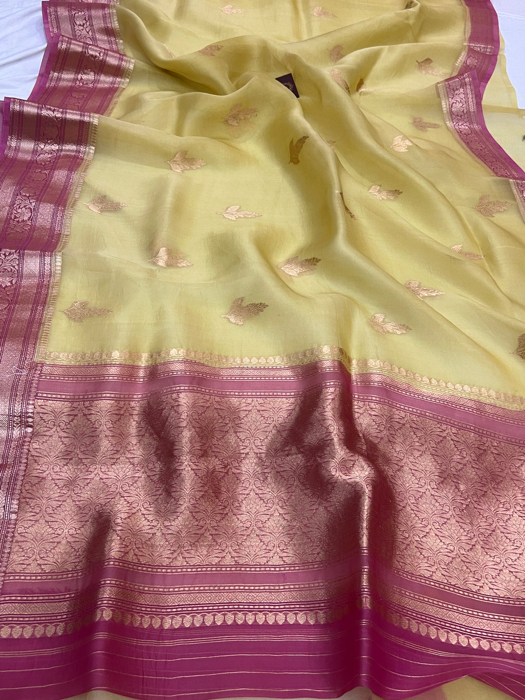 Yellow Banarasi Handloom Kora Silk Saree