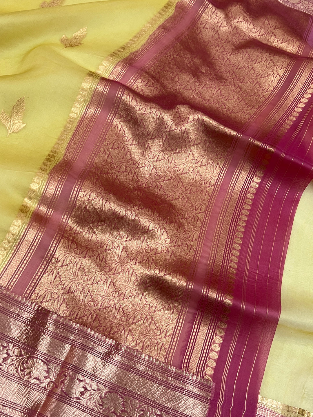 Yellow Banarasi Handloom Kora Silk Saree