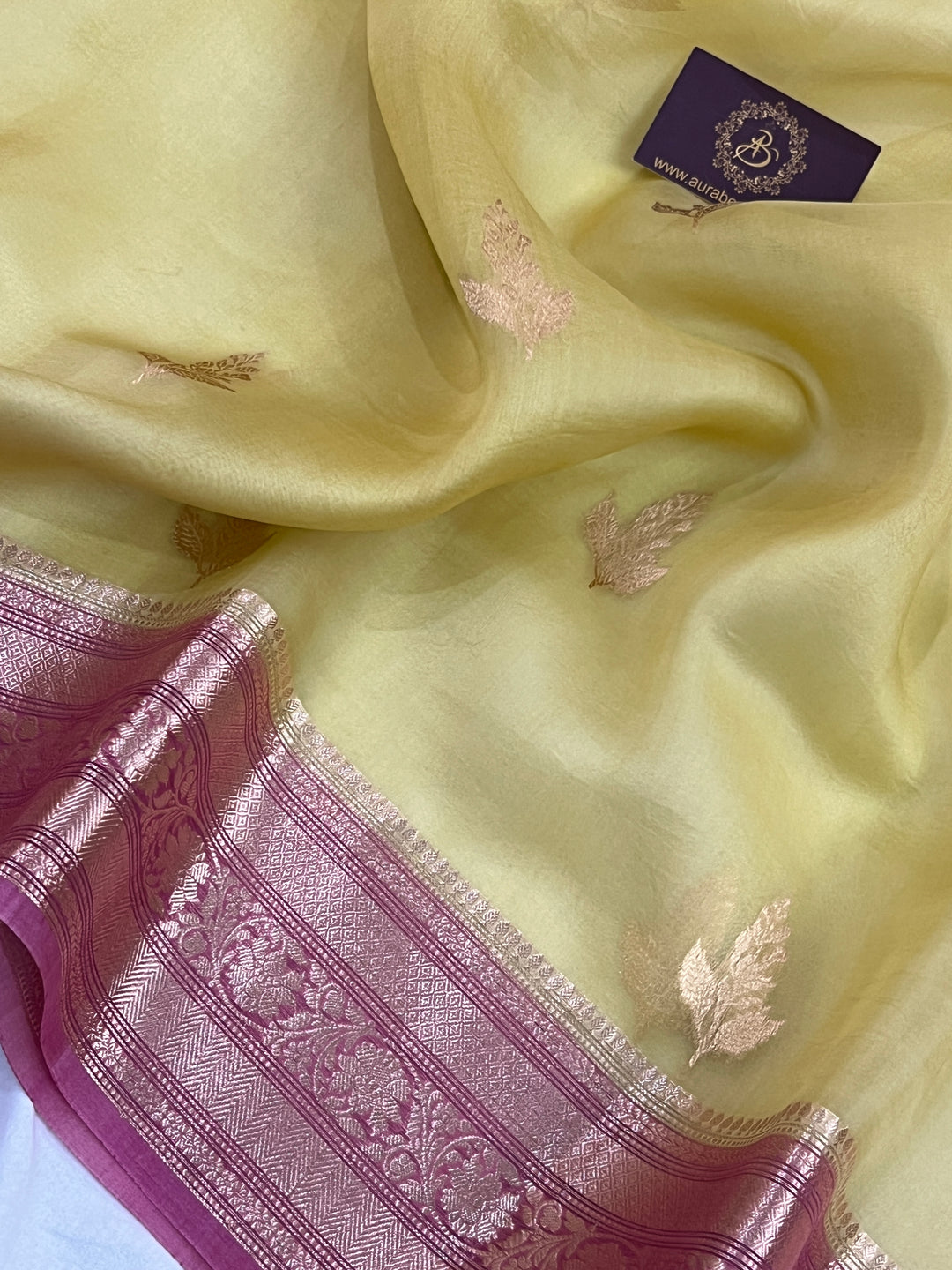 Yellow Banarasi Handloom Kora Silk Saree