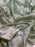 Sage Green Banarasi Handloom Organza Tissue Silk Saree - Aura Benaras