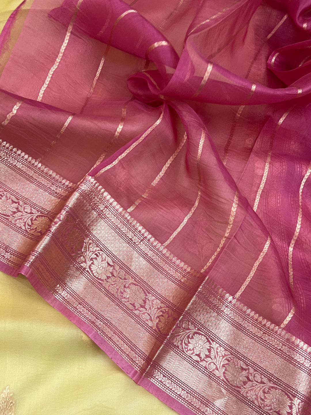 Yellow Banarasi Handloom Kora Silk Saree