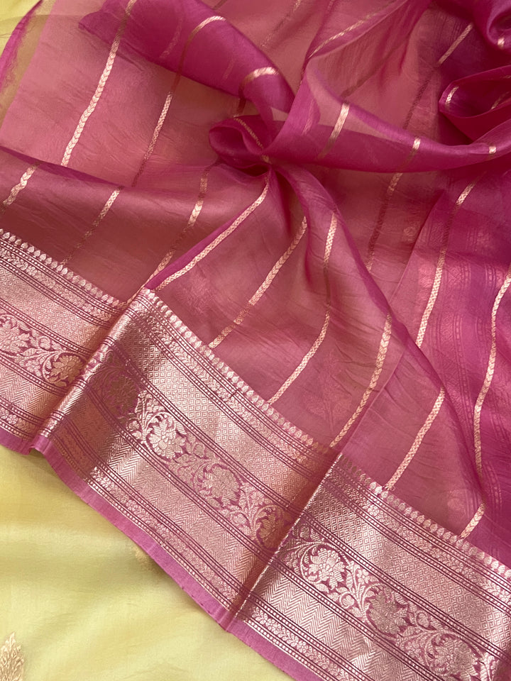 Yellow Banarasi Handloom Kora Silk Saree