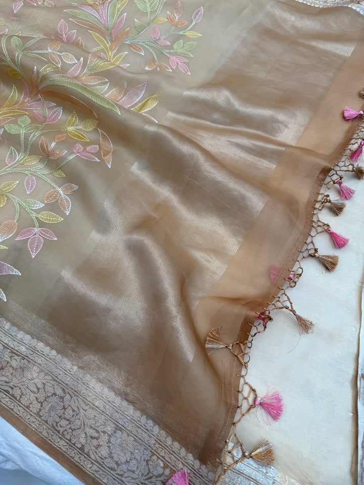 Beige Banarasi Handloom Kora Silk Saree