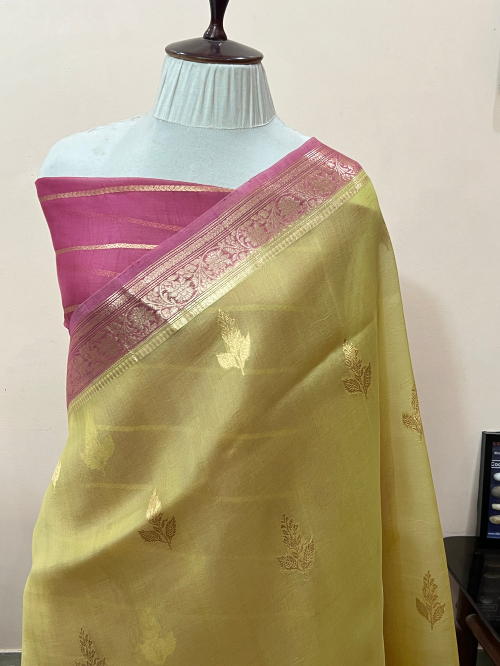 Yellow Banarasi Handloom Kora Silk Saree