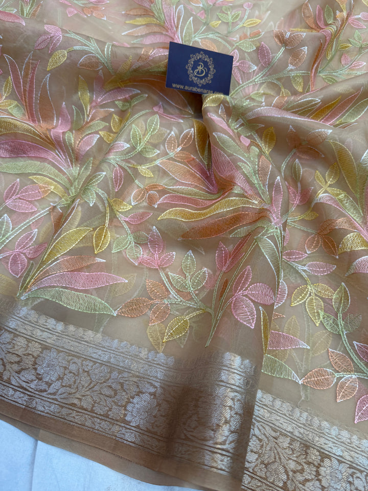 Beige Banarasi Handloom Kora Silk Saree