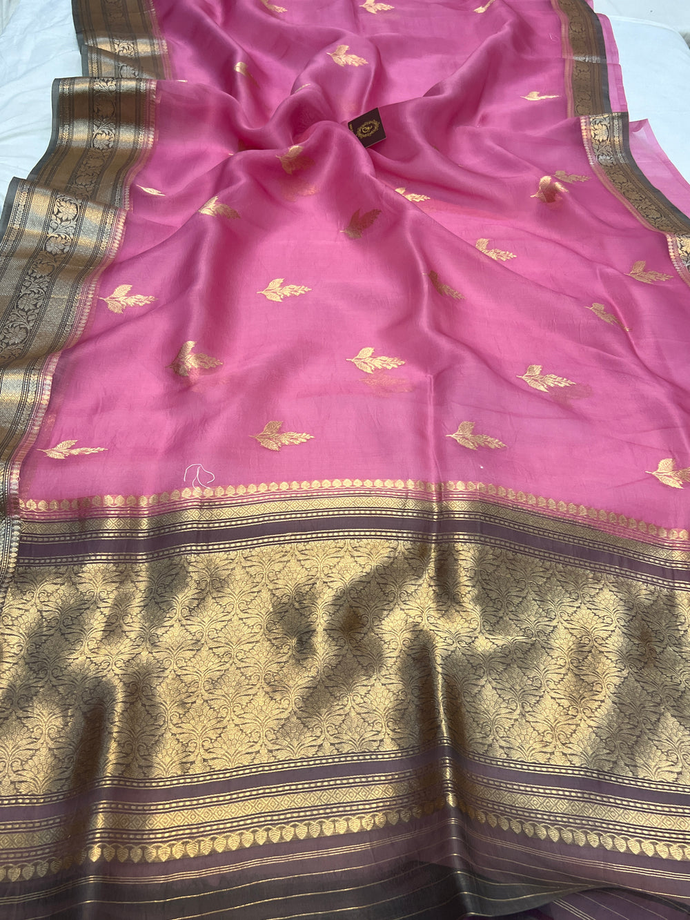 Baby Pink Banarasi Handloom Kora Silk Saree