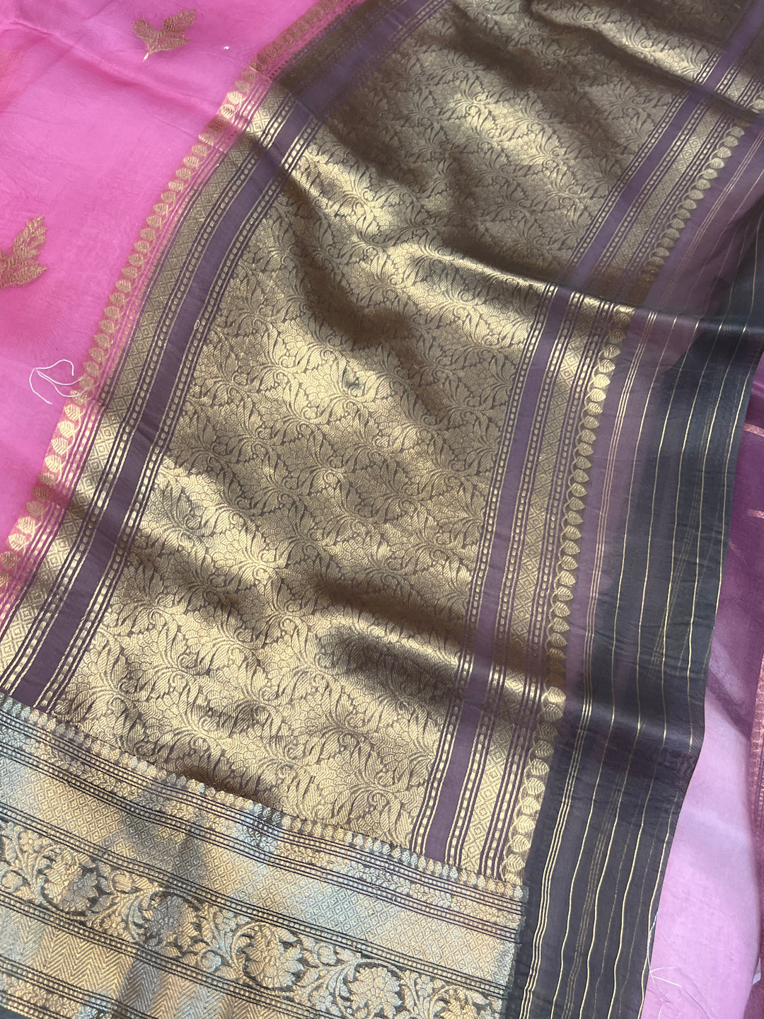 Baby Pink Banarasi Handloom Kora Silk Saree