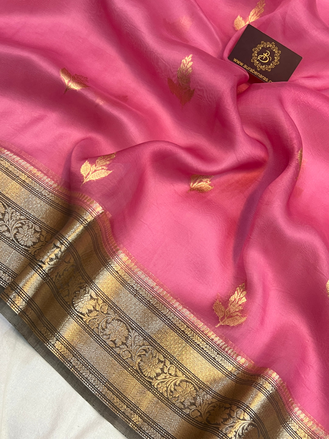 Baby Pink Banarasi Handloom Kora Silk Saree