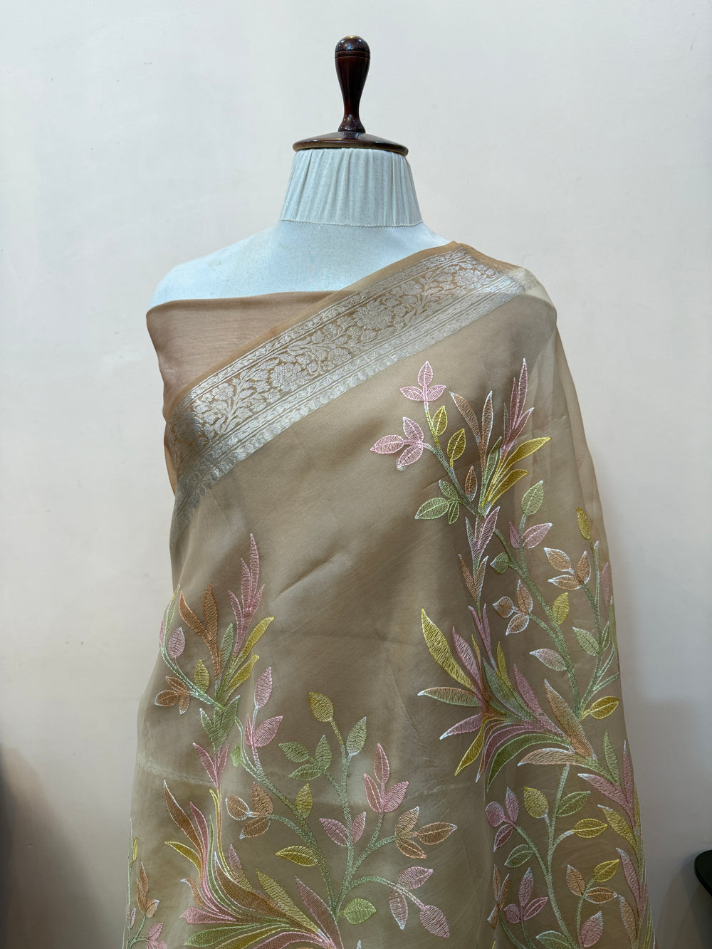 Beige Banarasi Handloom Kora Silk Saree