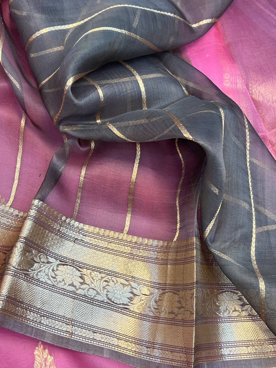Baby Pink Banarasi Handloom Kora Silk Saree