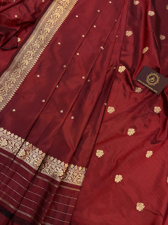 Maroon Katan Silk Handwoven Banarasi Suit Set - Aura Benaras