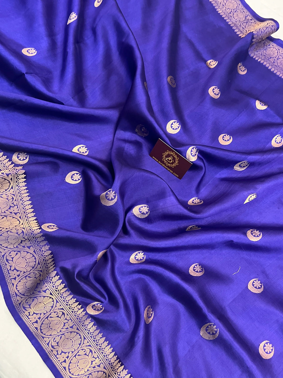 Royal Blue Pure Silk Banarasi Plain Saree with Kadhwa Chand butis