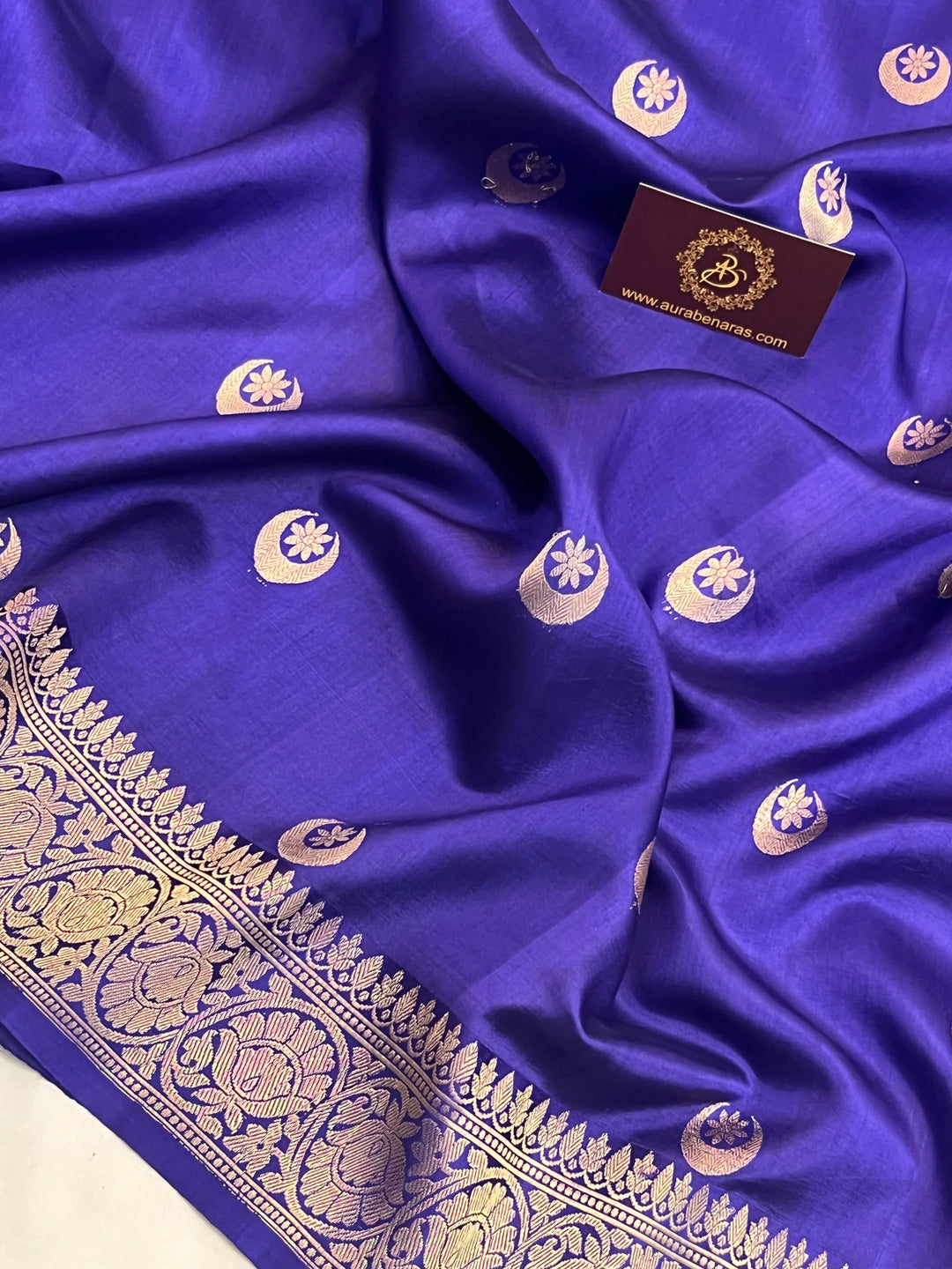 Royal Blue Pure Silk Banarasi Plain Saree with Kadhwa Chand butis
