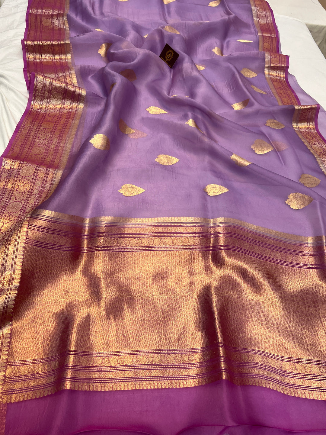 Lavender Banarasi Handloom Kora Silk Saree