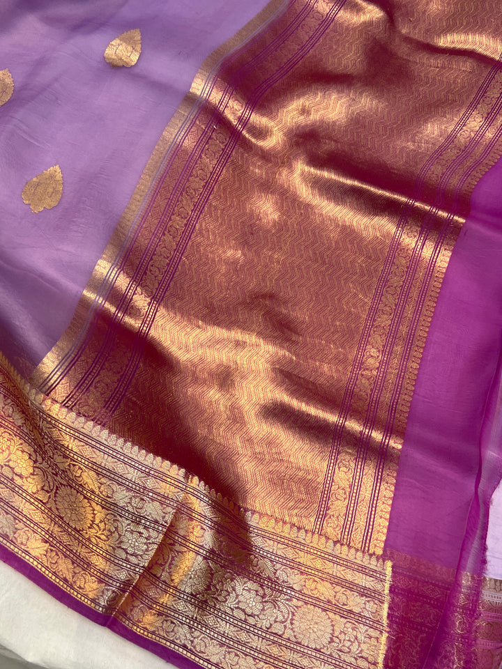 Lavender Banarasi Handloom Kora Silk Saree