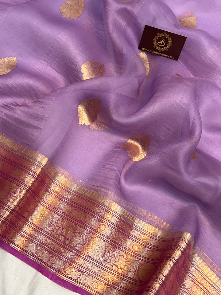 Lavender Banarasi Handloom Kora Silk Saree