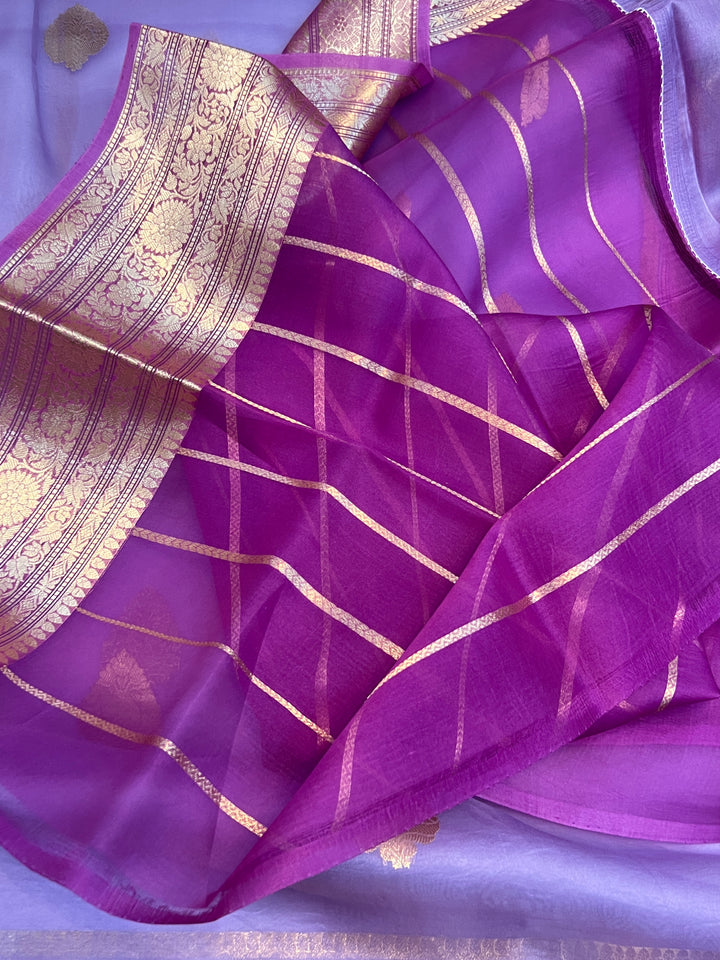 Lavender Banarasi Handloom Kora Silk Saree