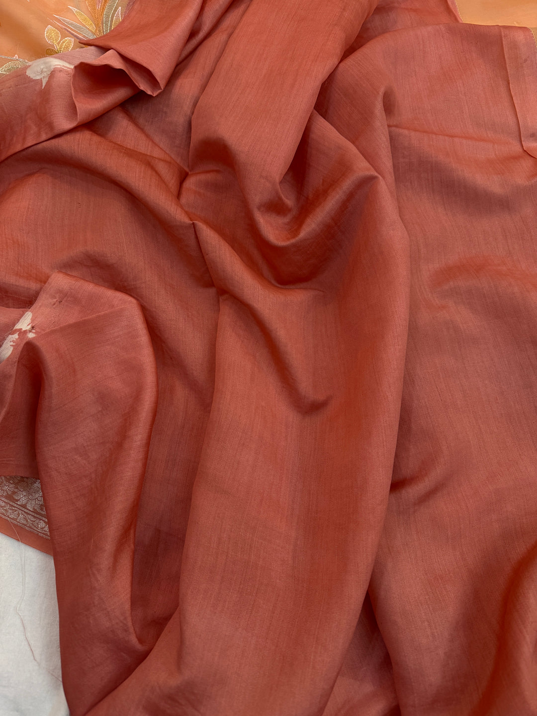 Peach Banarasi Handloom Kora Silk Saree