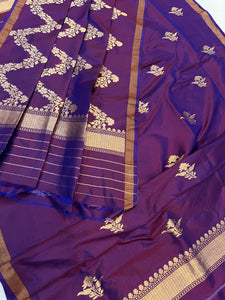 Purplish Magenta Katan Silk Handwoven Banarasi Suit Set - Aura Benaras