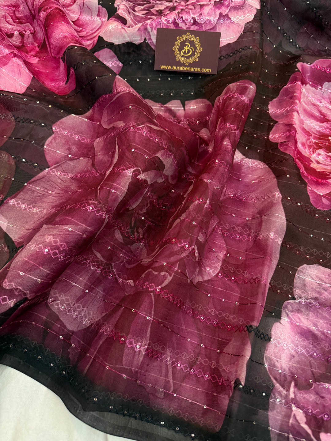 Black Pure Kora Silk Handloom Banarasi Saree