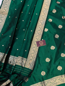 Bottle Green Katan Silk Handwoven Banarasi Suit Set - Aura Benaras