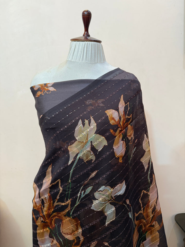 Black Pure Kora Silk Handloom Banarasi Saree