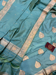 Greyish Green Katan Silk Handwoven Banarasi Suit Set