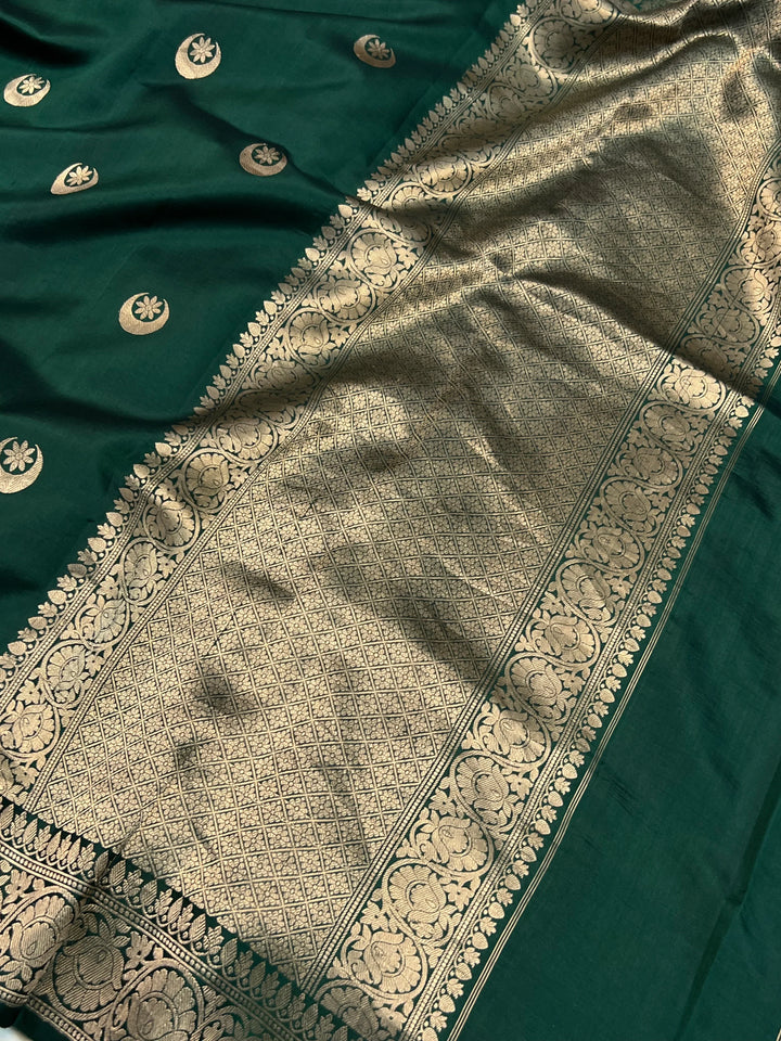 Bottle Green Pure Silk Banarasi Saree with Kadhwa Chand butis