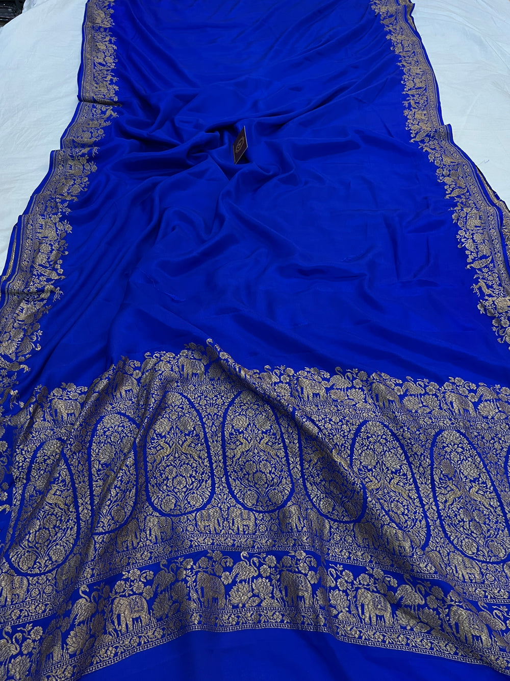 Royal Blue Pure Crepe Silk Handloom Banarasi Saree