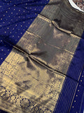 Navy Blue Pure Banarasi Handloom Katan Silk Saree - Aura Benaras
