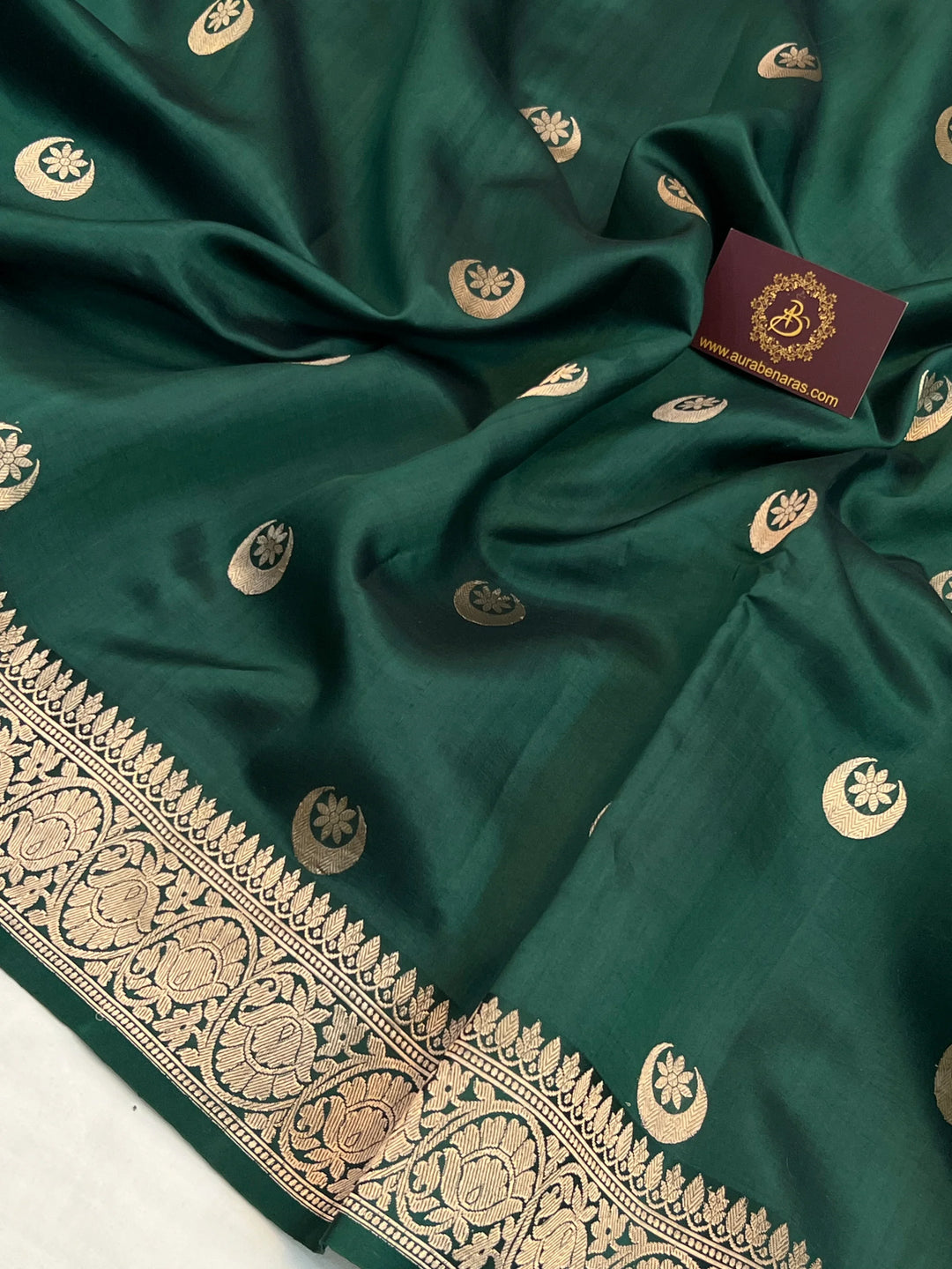 Bottle Green Pure Silk Banarasi Saree with Kadhwa Chand butis