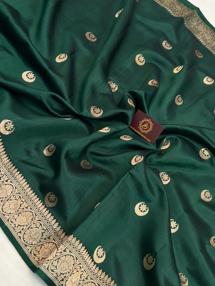 Bottle Green Pure Silk Banarasi Saree with Kadhwa Chand butis