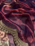 Maroonish wine Pure Banarasi Handloom Tissue Silk Saree