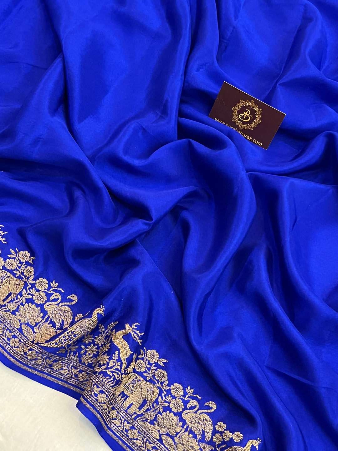 Royal Blue Pure Crepe Silk Handloom Banarasi Saree