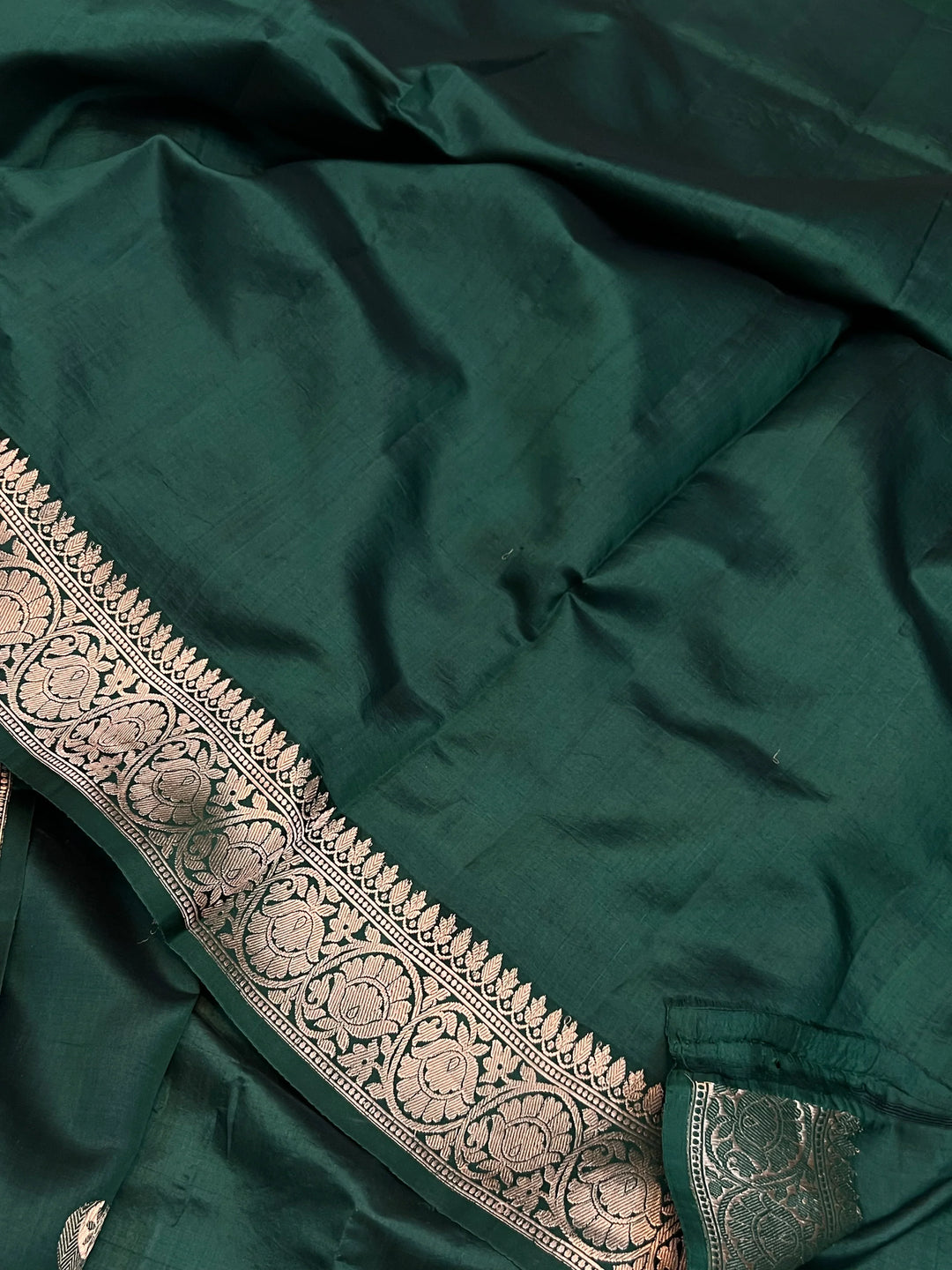 Bottle Green Pure Silk Banarasi Saree with Kadhwa Chand butis